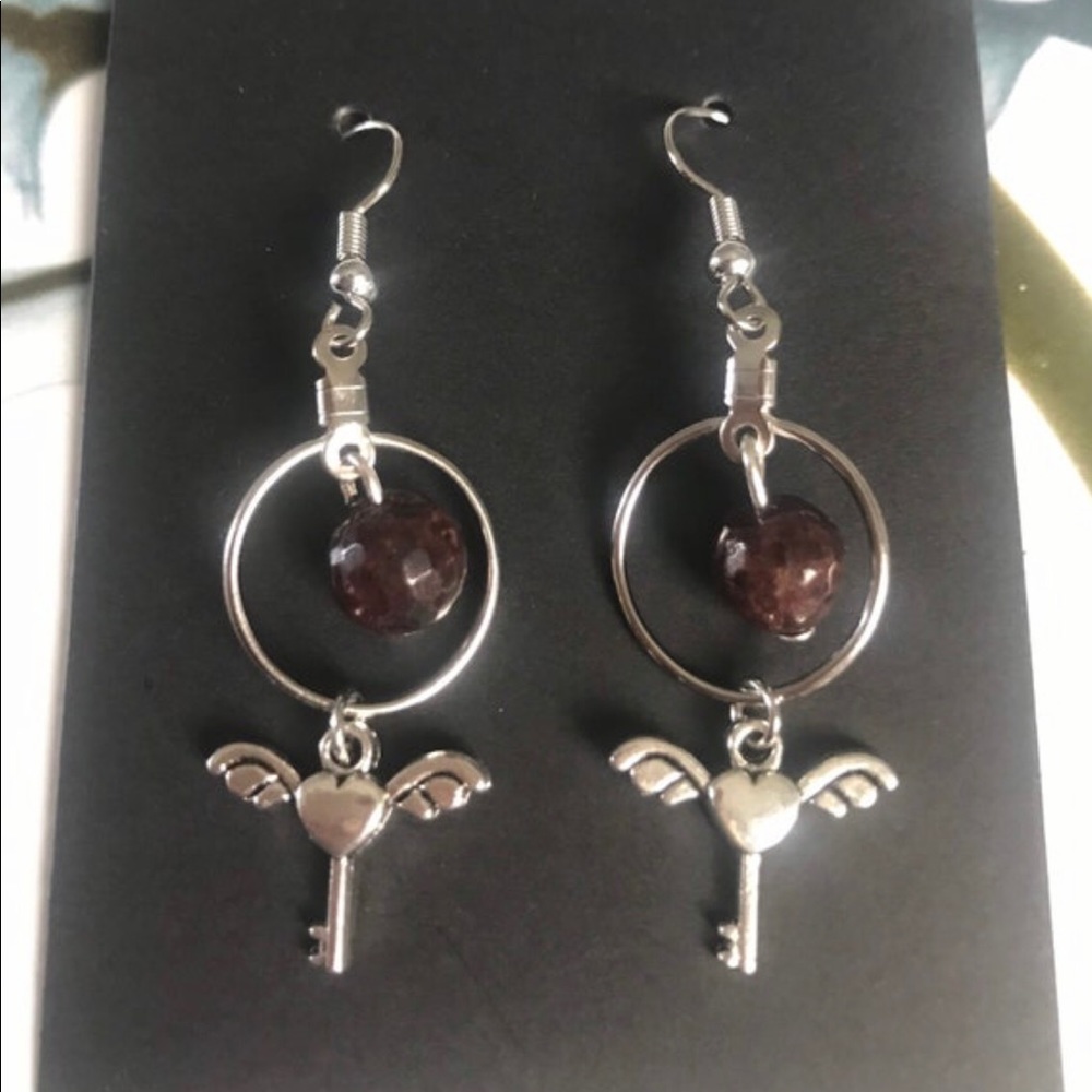 New Garnet Angel Dangle Earrings